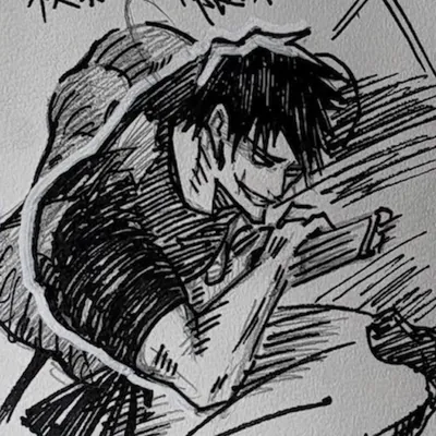 Ink drawing of Toji Fushiguro from Jujutsu Kaisen in dense cross-hatched shading